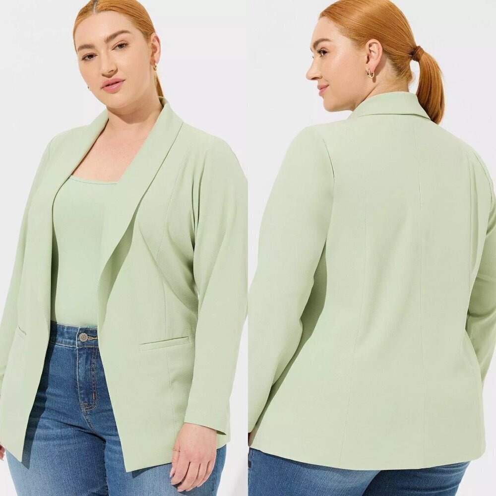 NWT Torrid Smoke Green Parker Studio Crepe Open Front Blazer